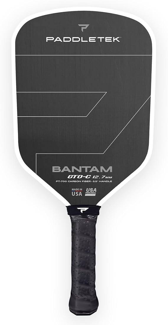 Paddletek Bantam GTO-C 12.7mm Hybrid Pickleball Paddle Raw Carbon Fiber Face Aerodynamic Tapered Shape Polymer Core 5.5" Handle UPA-A & PBCoR .43 Certified Made in USA