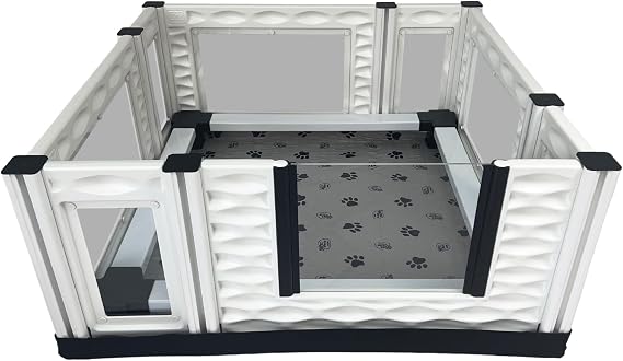 EZwhelp EZclassic 38"x38"x18" Whelping Box with Rails and Windowed Walls, Padded Dog Whelping Box, Gray Pad