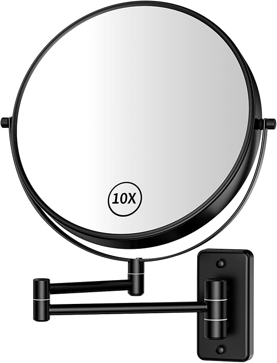Gospire 9" Large Size Wall Mount Magnifying Mirror, 1X/10X Magnification Double-Sided, 360 Swivel Extendable Cosmetic Vanity Round Shaving Bathroom Mirror for Men and Women