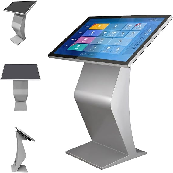 22/32 Inch Lcd Screen Digital Signage Kiosk, Capacitive Touch Screen Kiosk, K-Style Stand Digital Signage Display, For Mall Navigation/Self-Ordering/Advertising Silver-32Inch