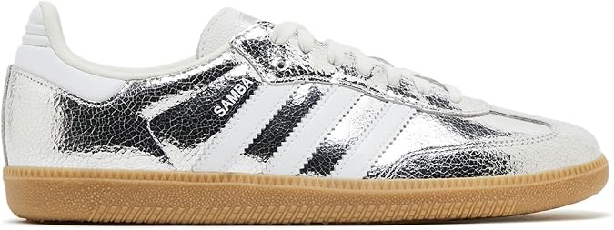 adidas Originals Samba Womens Sneaker, Silver Metallic/Footwear White/Core White, Size 6