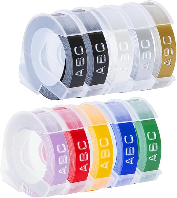 10 Pack Hehua Compatible with Dymo Embossing Label Tape 9mm 3/8 Inch