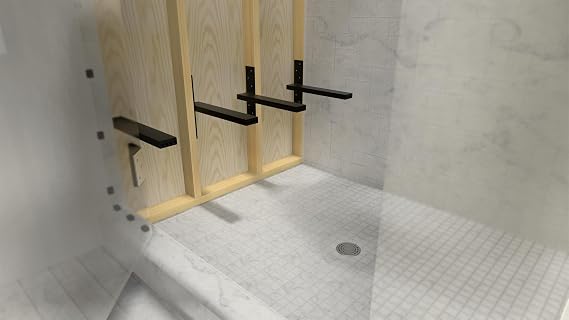 The Original Shower Bench Bracket 14 Floating Wall-Mount Support Heavy-Duty Ribbed Aluminum, Matte Black, Built-in Hidden Design for DIY Spa-Style Bathroom Bench (1 Count)