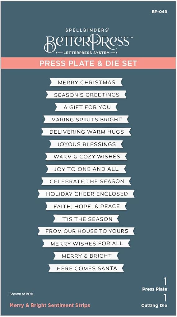 Spellbinders Merry & Bright Sentiment Strips Press Plate & Die Set from the More BetterPress Christmas Collection