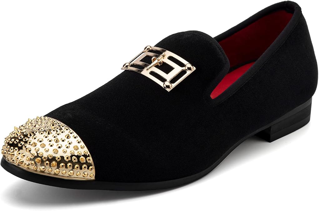 Meijiana Mens Dress Shoes - Black Velvet Loafers for Men with Metal Buckle - Fashion Casual Business Formal Mens Black Dress Shoes - Comfortable Rubber Sole