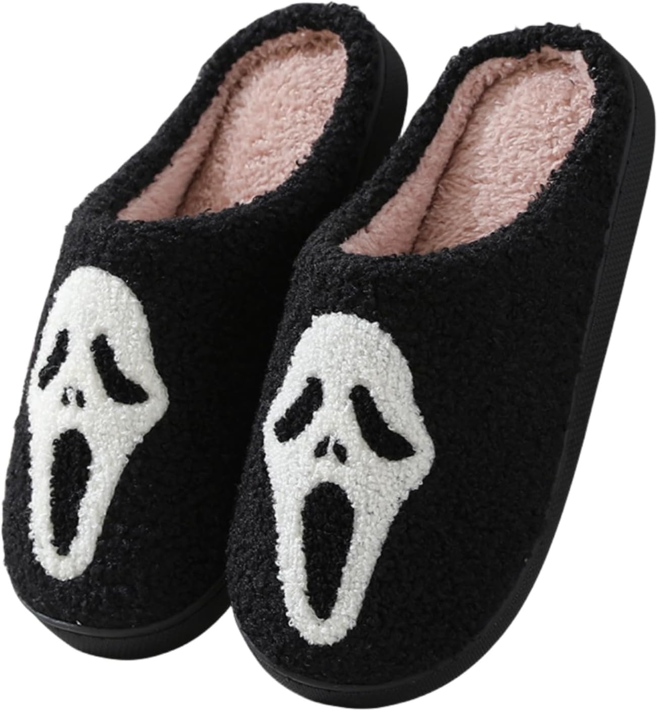 FAYUEKEY Spooky Pumpkin Slippers for Women Men House Memory Foam Fuzzy Halloween Ghost Holiday Bedroom Slippers
