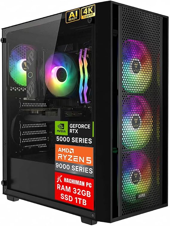 Ronin Gaming PC, AMD Ryzen 5 9600X, GeForce RTX 5060 8GB, 32GB DDR5 6400MHz RGB, 1TB Gen4 NVMe SSD, Wi-Fi 6, Windows 11 Home, Desktop Computer