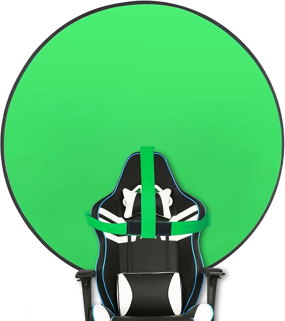 Portable Green Screen Chair 57" Folding Green Screen Backdrop with Stand, Double-Sided Green Background, Chromakey Backdrop for Zoom, Streaming, Gaming, Conference | 折りたたみ式グリーンの背景幕。スタンド付き。ストリーミング、ゲーム、ズームミーティング、ビデオチャットに。簡単に折りたためるセットアップ。