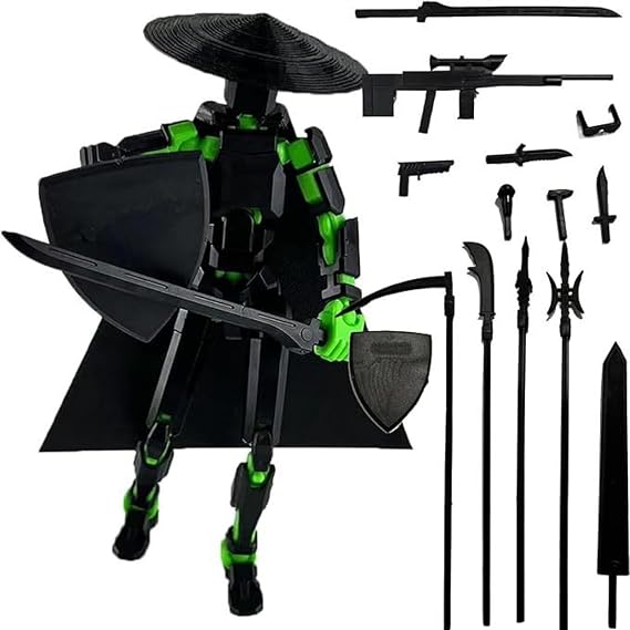T13 Action Figure 3D Printed Multi Jointed Movable Lucky13 Dummy 13 Action Figure Titan13 movable Robot 13 Stop Motion Figures Desktop Decoration Gift for Collectors (Black Green)