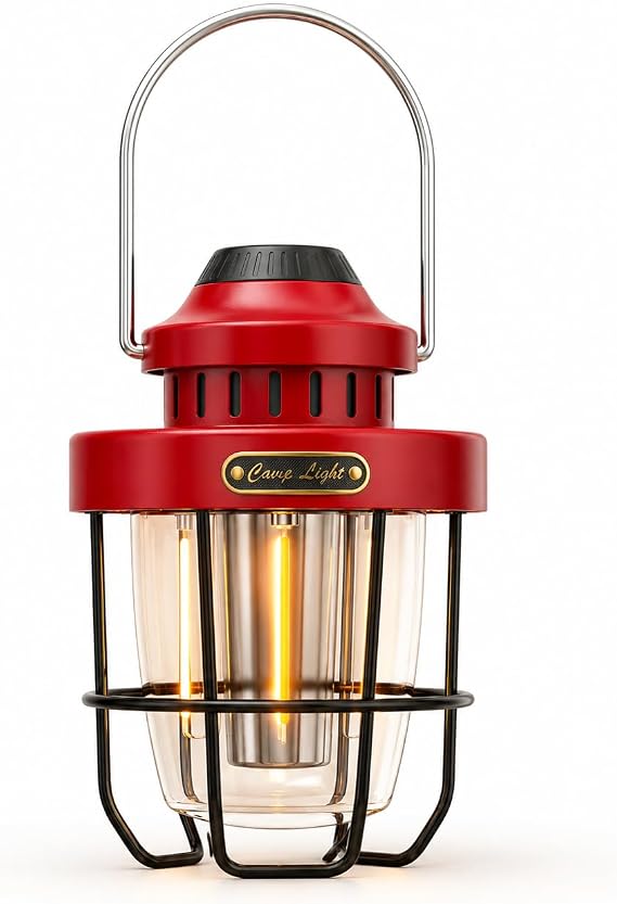 HOMY Vintage Metal Camping Lantern, Rechargeable LED, Dimmable Warm Light