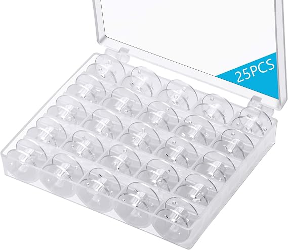 Eoehro 25 Pcs Bobbins for Sewing Machine, Sa156 Bobbins, Bobbins Class 15, Sewing Accessories, Plastic Bobbin with Case(1 Box)
