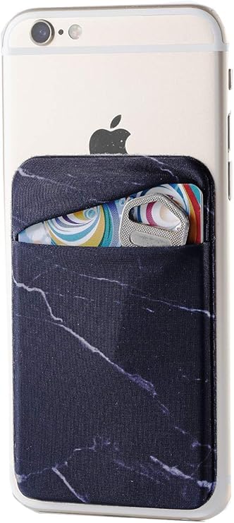 2Pack Marble Adhesive Phone Pocket,Cell Phone Stick On Card Wallet Sleeve,Credit Cards/ID Card Holder(Double Secure) with Sticker for Back of iPhone,Android and All Smartphones-Black