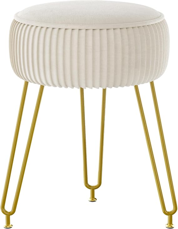 IBUYKE Makeup Vanity Stool, Velvet Round Footrest Ottoman, White LG-30M