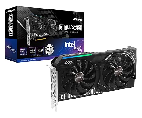 ASRock Intel Arc B570 Challenger 10GB OC GDDR6 Graphics Card, 2600 MHz GPU, 19 Gbps Memory, Dual Fan, Metal Backplate, HDMI 2.1a, DisplayPort 2.1, 0dB Cooling
