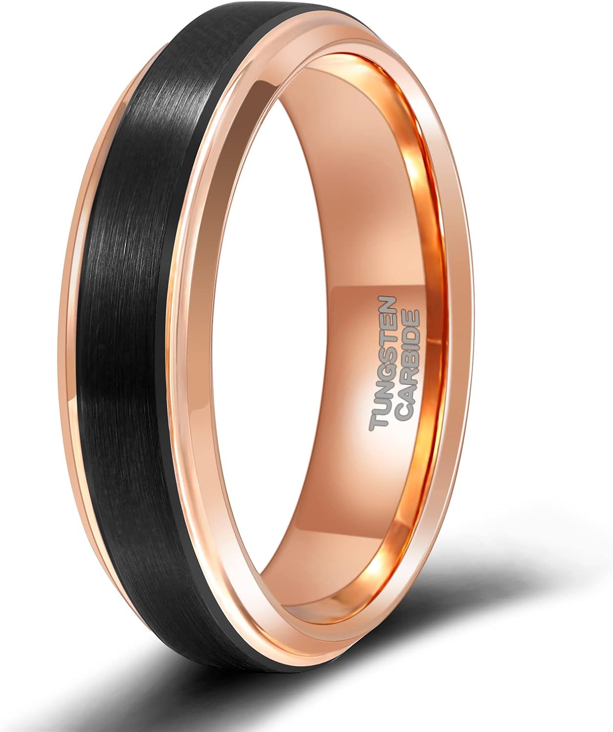 TRUMIUM 6mm 8mm Tungsten Rings for Men Women Black Wedding Band GoldRose Gold Step Edges Comfort Fit Size 6-13