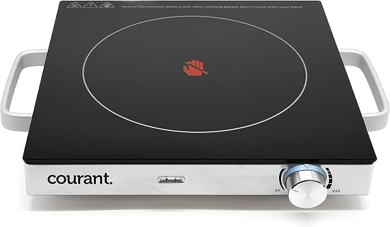Courant Electric One Single Infrared Burner, Ceramic Glass Hot Plate Cooktop, 1500W - Stainless Steel