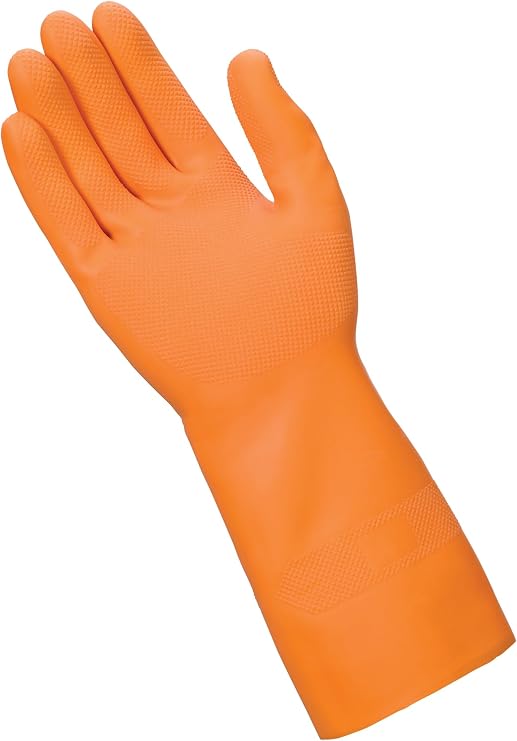 Mr Clean Ultra Grip Heat-Resistant Reusable Gloves with Soft Cotton Flock Lining, Orange, Small