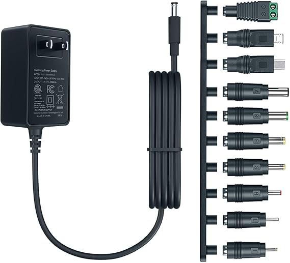 12V 2A AC Power Supply Adapter, ETL Certified, 6FT Cord with 10 Tips | Universal 12V 2A Adapter, Includes 10 Connector Tips for LED Strip Light, CCTV Camera, Speaker, Webcam and Router Devices