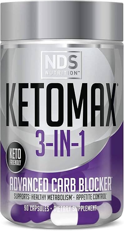 Keto-Max NDS Nutrition Advanced 3-in-1 Carb Blocker - 90 Capsules | White Kidney Bean, Chitosan, Raspberry Ketones, Vanadium, Fat Loss Support, Appetite Suppressant, Metabolism Booster