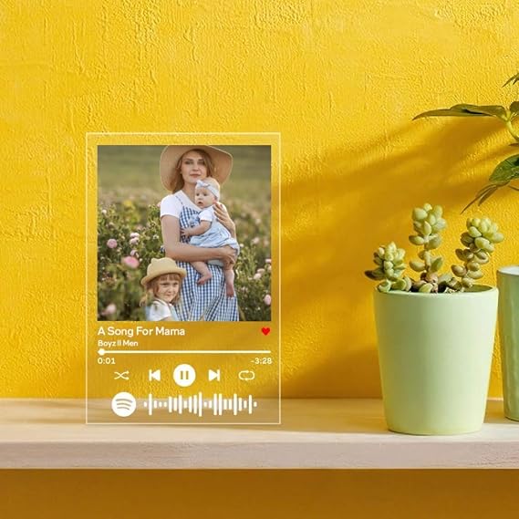 VEELU Custom Scannable Spotify Code Music Plaque Photo Frame with Picture Acrylic Glass Song Home Decor Poster Frame for Lover Friends & Mother's Day Gift