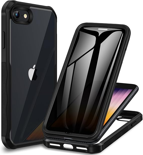 CENHUFO Privacy Case for iPhone SE 2022 3rd / iPhone SE 2020 2nd / iPhone 8/7, Full Body Phone Cover with Built-in 9H Tempered Glass Privacy Screen Protector, Anti Peep Shockproof Bumper - Black