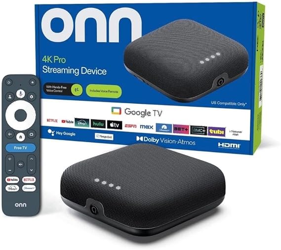 IT'S BRAZILIAN onn 4K Pro Streaming Device, Google TV with Gemini* - Ultra-Fast Streaming, Stunning 4K UHD, 32GB Storage, 3GB RAM, Dolby Vision & Atmos, Find My Remote with Backlight, Ethernet Port