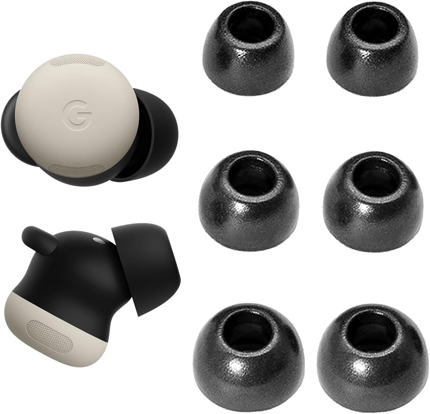 A-Focus for Pixel Buds Pro 2 Memory Foam Ear Tips, 3 Pairs Replacement Comfortable No Silicone Pain Fit in Case Eartips Cover Compatible with New Google Pixel Buds 2 Pro Black LMS