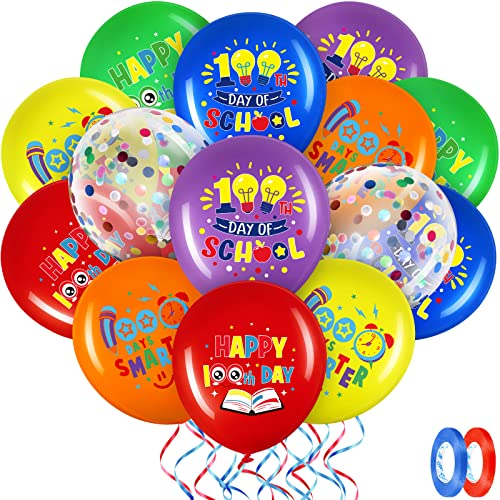 50 Pcs 100 Days of School Balloons Decoration Happy 100th Day of School Decorations Latex Confetti Balloons for Kids Students School Party Supplies