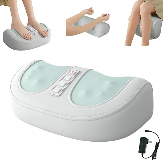 Foot Massager with Heat, with 3 Intensity Levels Shiatsu Kneading,with Massage Roller,Dual-Frequency Red Light 107.6F Constant Temperature,Ideal for Feet Care and Pain Relief at Home, Office (Green)