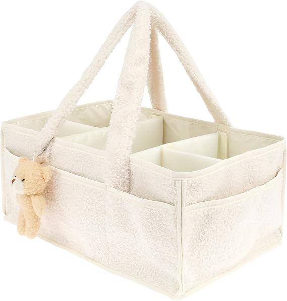Nappy Caddy, Baby Diaper Caddy Organizer, Stylish Storage Basket for Newborn Essentials and Diaper Changing, Gift for Baby Shower List, 38x25.4x17.8cm Nappy Caddy with Removable Dividers (beige)
