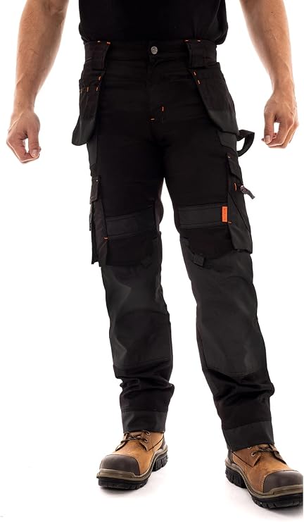 Juicy Trendz Mens Stretch Work Pants Flex Poly-Cotton Cargo Pants with Cordura Knee Pad Pockets, Multi-Pocket Workwear