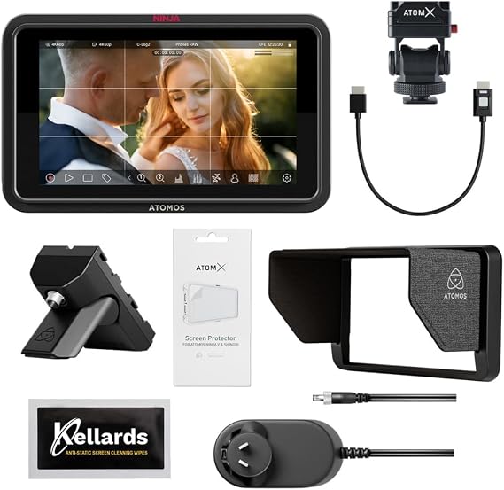 Atomos Ninja TX GO 5-inch Camera Monitor-Recorder, HDMI CFexpress Wi-Fi HDR Touchscreen ProRes RAW Bundle with Atomos Creator Accessory Kit for 5" Monitors, Anti-Static Screen Cleaning Wipes (5-Pack)
