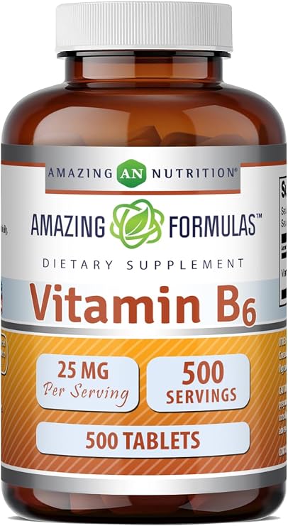 Amazing Formulas Vitamin B6 (Pyridoxine) 25 Mg Supplement | Tablets | Non-GMO | Gluten-Free | Made in USA (1 Pack | 500 Count)