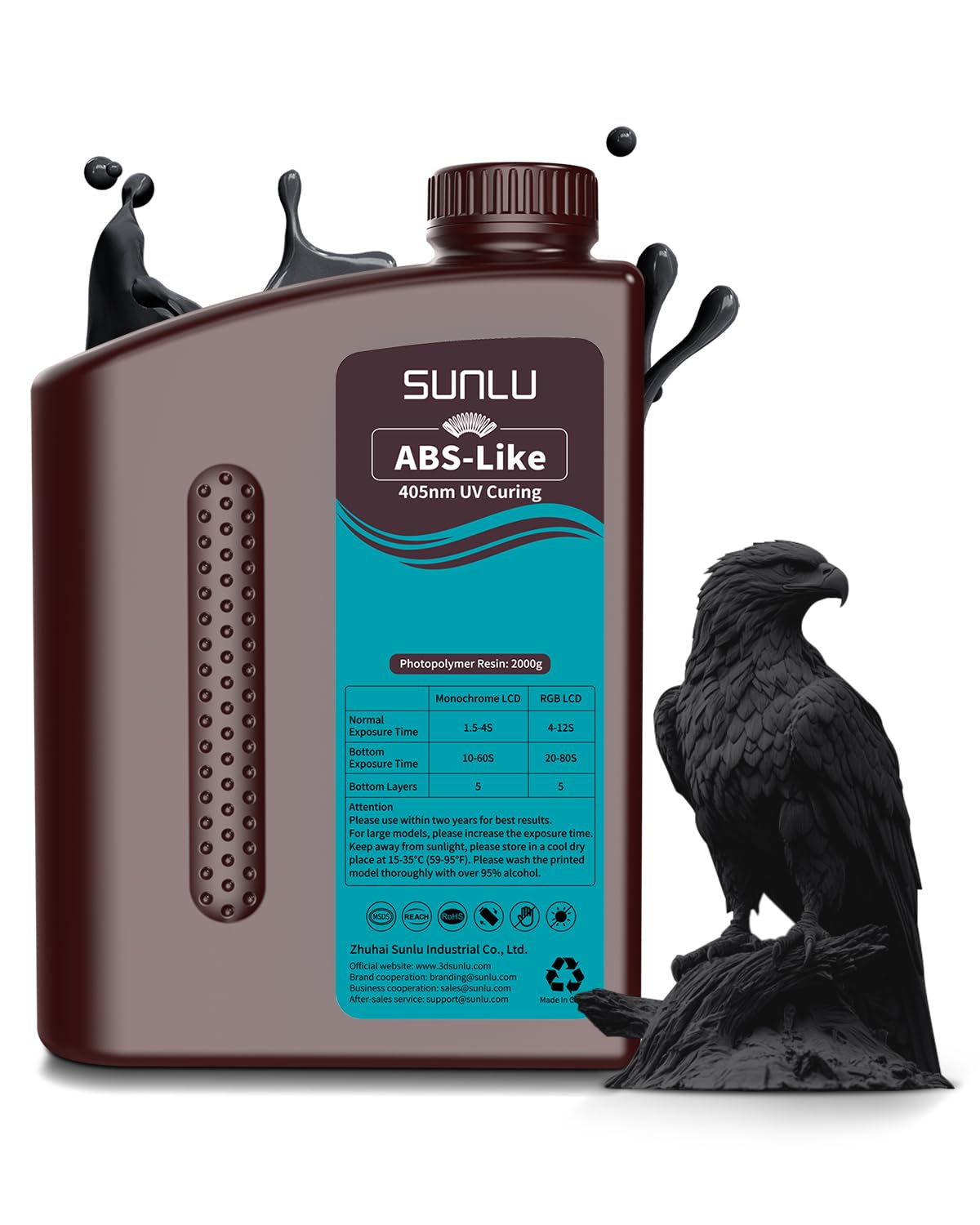 SUNLU Photopolymer 3D Printer Resin ABS-Like Fast Curing High Strength Resin 405nm for LCDDLPMSLA 3D Printers UV Resin High Precision Low Viscosity 2000g Black