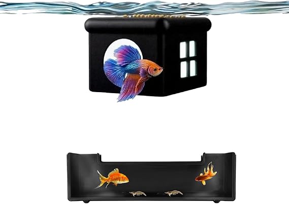 Shrimp Cave Tunnel + Floating Betta Hideout Aquarium Decor Bundle for Corydora, Kuhli Loach, Clown Cory, Betta Fish, Shrimp, Reptiles Fish Shelter & Breeding Platform