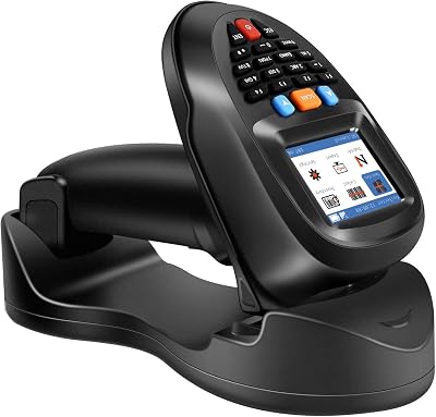 Inventory Scanner Wireless Barcode Scanner Portable Barcode Reader Data Collector Handheld Barcode Scanner with 2.2 inch LCD Screen & Charging Base Interface Orange N6-1D-Blue