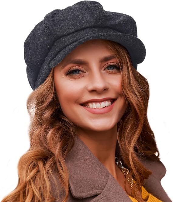 Women Octagonal Newsboy Cap Vintage Wool 8 Panels Cabbie Gatsby Visor Beret Hats