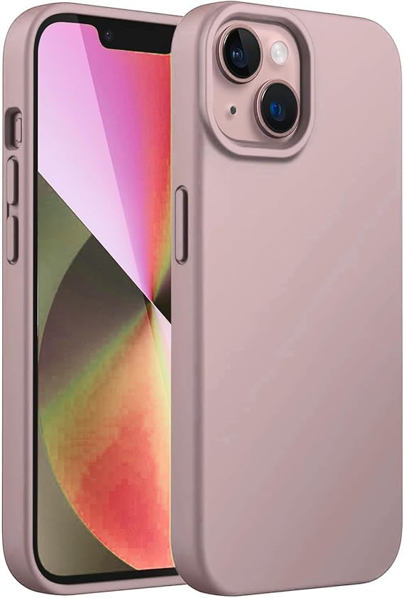Merwish Apple iPhone 14 Plus Uyumlu Özel İpeksi Dokunuş Hissi Veren İçi Yumuşak Kadife Lansman Silikon Kılıf Kapak (Kum Pembe)