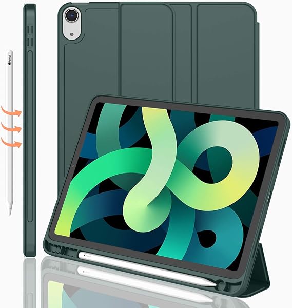 iMieet iPad Air 11 İnç Kılıf 2024 (6. Nesil), iPad Air 5. Nesil Kılıf 2022/4. Nesil Kılıf 2020 10,9 İnç Kalem Tutuculu, Üç Katlı Stand Akıllı Kılıf (Gece Yeşili)