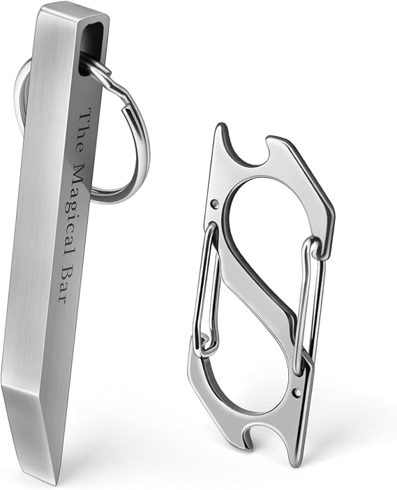 EDC Pry Bar with Carabiner, Heavy Duty Keychain Prybar Tool, Mini Stainless Steel Multi Tool, Everyday Carry for Men Women, Minimalist Tool for Opening Boxes, Turning Screws