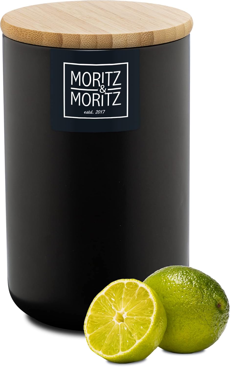 Moritz & Moritz storage jars black 900 ml - Writable - Ceramic storage jar with bamboo lid bamboo lid - Ceramic food storage containers with lids airtight