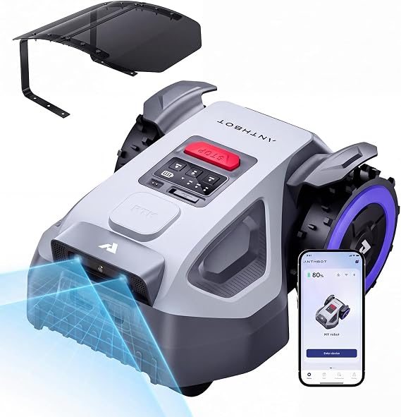 ANTHBOT Robot Lawn Mower Full Band RTK+4-Eye Vision with 4G Robotic Lawnmower, Automatic Mapping, 20 Multi-Zone Management, Accurate Obstacle Avoidance, Intelligent Path Planning, 0.22 Acre