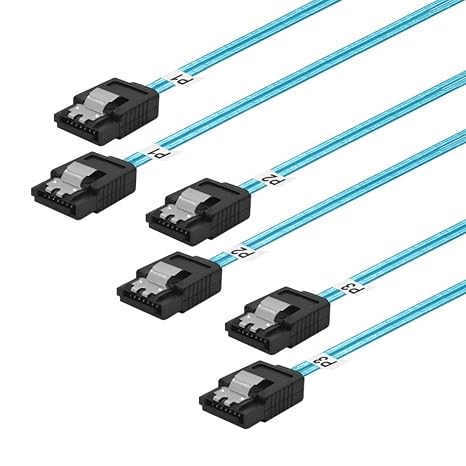 ADCAUDX Thin SATA-III Cable:12 Inches,3 Pack Flexible Short SATA-Cables | Straight 6Gbps Data with Locking Latch for SSD, HDD, Hard Drives, Blue (0.3M)
