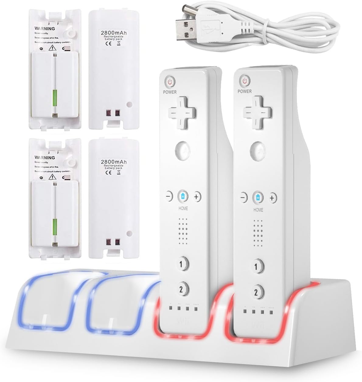 Wii Controller Charging Station with 4 Rechargeable Batteries for Wii Remote ControllersWhite