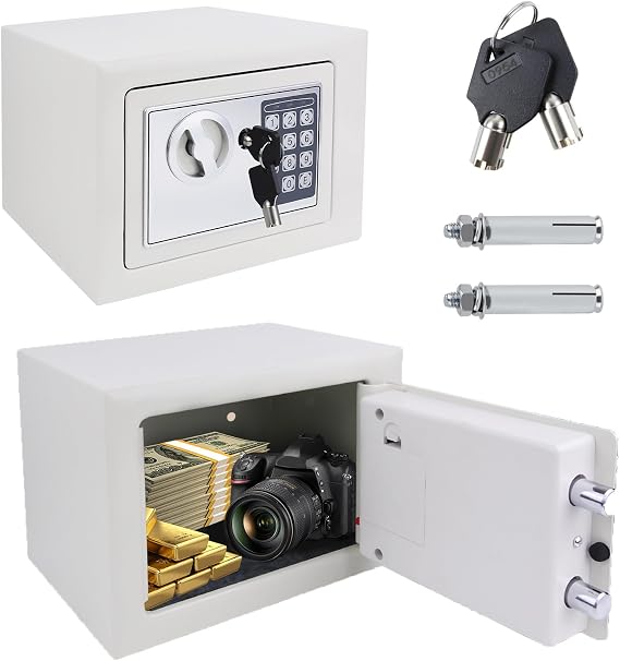 4.6L Digital Safe Box, Safe Boxes for Home Use, Cabinet Security safe with 2 Keys, Electronic Digital Steel Safes for Home Office Hotel Business Money Document Jewelry Passport, 23 X 17 X 17 CM, White