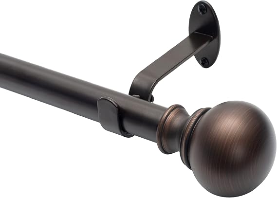 Cordelia Single Curtain Rod with Globe Ball Finial, Antique Bronze - 28"W x 48"L