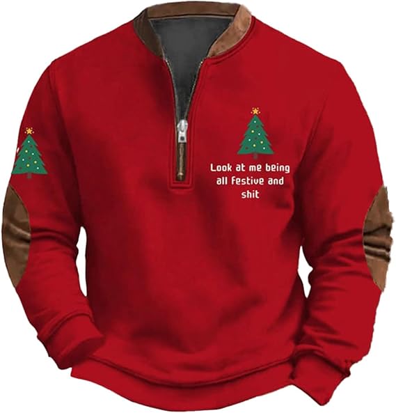 Christmas Jumper for Men 3D Graphic Christmas Sweatshirt Funny Long Sleeve 1/4 Zip Pullover Shirt Crewneck Xmas Sweatshirts Classic Regular Fit Fashion Jumpers Casual Everyday Wear Santa Claus Sweater