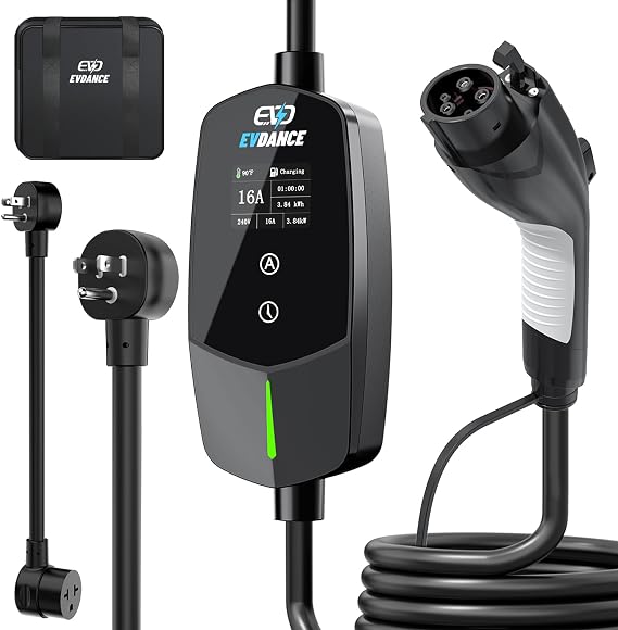 EVDANCE Level 1 & 2 EV Charger, 16A 110-240V Portable Electric Car Charger