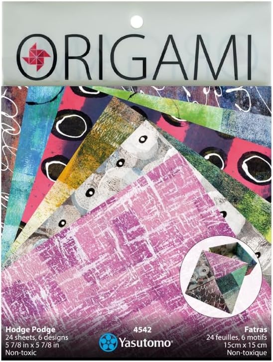 Yasutomo Origami Painted Paper Hodge Podge with 6 Patterns and 24 Sheets, Size 5 7/8 Square, Arts and Crafts Supplies