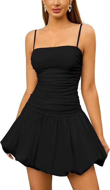 Parthea Women's Sexy Ruched Bodycon Sleeveless Mini Dress Bubble Hem Y2K Club Party Wedding Guest Dresses